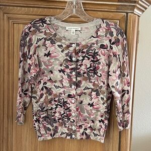 Banana Republic Pink and Brown Floral Cardigan